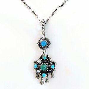 Vintage Pendant Necklace Silver, Turquoise, Green Aventurine